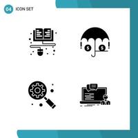 Universal Icon Symbols Group of 4 Modern Solid Glyphs of course internet marketing online investment course Editable Vector Design Elements