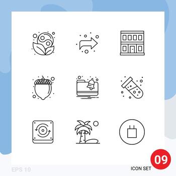 User Interface Pack of 9 Basic Outlines of science folder door alert hazelnut Editable Vector Design Elements