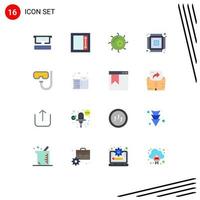 Modern Set of 16 Flat Colors Pictograph of snorkeling beach microscope hardware device Editable Pack of Creative Vector Design Elements