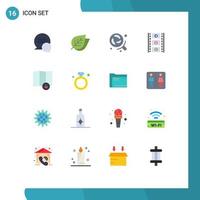 Mobile Interface Flat Color Set of 16 Pictograms of diamond lock laboratory location film stip Editable Pack of Creative Vector Design Elements