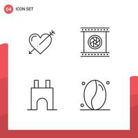 conjunto de línea de interfaz móvil de 4 pictogramas de corazón especial amor lente óptica construcción de castillo elementos de diseño vectorial editables vector