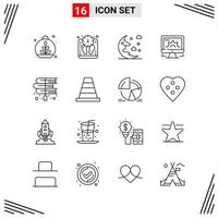 16 Icons Line Style Grid Based Creative Outline Symbols for Website Design Simple Line Icon Signs Isolated on White Background 16 Icon Set vector