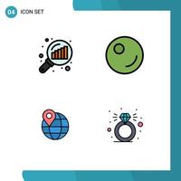 4 Thematic Vector Filledline Flat Colors and Editable Symbols of data analyzing internet search stats location present Editable Vector Design Elements