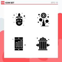 Collection of 4 Vector Icons in solid style Modern Glyph Symbols for Web and Mobile Solid Icon Sign Isolated on White Background 4 Icons