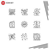 User Interface Pack of 9 Basic Outlines of wedding invitation teacher card analytics Editable Vector Design Elements