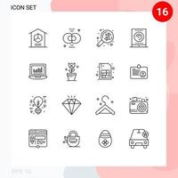 User Interface Pack of 16 Basic Outlines of tablet radio chemistry office exchange Editable Vector Design Elements