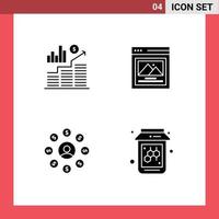 Group of 4 Modern Solid Glyphs Set for business doller graph picture bee Editable Vector Design Elements