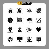 16 Black Icon Pack Glyph Symbols Signs for Responsive designs on white background 16 Icons Set vector