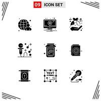 Mobile Interface Solid Glyph Set of 9 Pictograms of bee music plant microphone leaf Editable Vector Design Elements