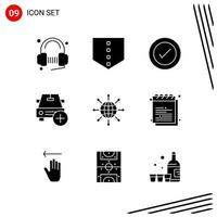 Collection of 9 Vector Icons in solid style Pixle Perfect Glyph Symbols for Web and Mobile Solid Icon Signs on White Background 9 Icons