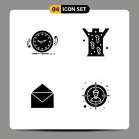 Pack of 4 Modern Solid Glyphs Signs and Symbols for Web Print Media such as backup email counter healthcare message Editable Vector Design Elements