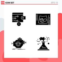 Collection of 4 Vector Icons in solid style Modern Glyph Symbols for Web and Mobile Solid Icon Sign Isolated on White Background 4 Icons