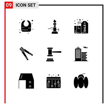 9 Solid Glyph concept for Websites Mobile and Apps tool construction badge building present Editable Vector Design Elements