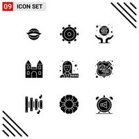 Group of 9 Solid Glyphs Signs and Symbols for cross cathedral ui big seo Editable Vector Design Elements