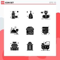 Collection of 9 Vector Icons in solid style Modern Glyph Symbols for Web and Mobile Solid Icon Sign Isolated on White Background 9 Icons