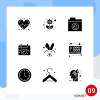 User Interface Pack of 9 Basic Solid Glyphs of rabbit bynny cloud calender day Editable Vector Design Elements