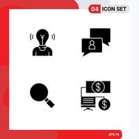 Group of 4 Solid Glyphs Signs and Symbols for bulb glass person chat magnifying Editable Vector Design Elements