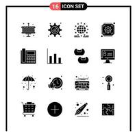 Set of 16 Solid Style Icons for web and mobile Glyph Symbols for print Solid Icon Signs Isolated on White Background 16 Icon Set vector