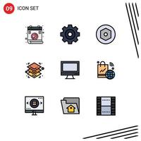 9 User Interface Filledline Flat Color Pack of modern Signs and Symbols of shopping bag imac screw device computer Editable Vector Design Elements