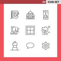 Pack of 9 Modern Outlines Signs and Symbols for Web Print Media such as sport fencing communication avatar phone Editable Vector Design Elements