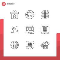 Group of 9 Outlines Signs and Symbols for message chat ray straight up Editable Vector Design Elements