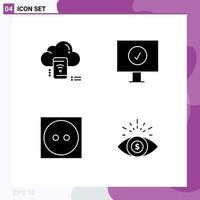 4 Thematic Vector Solid Glyphs and Editable Symbols of wifi clothing data computer tumble dry Editable Vector Design Elements