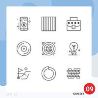 Set of 9 Vector Outlines on Grid for house vinyl bag turntable dj Editable Vector Design Elements