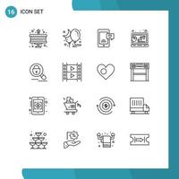 Set of 16 Vector Outlines on Grid for research profit chat laptop chart Editable Vector Design Elements