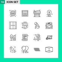 Pack of 16 Line Style Icon Set Outline Symbols for print Creative Signs Isolated on White Background 16 Icon Set vector