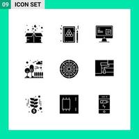 Set of 9 Vector Solid Glyphs on Grid for park city game building lcd Editable Vector Design Elements