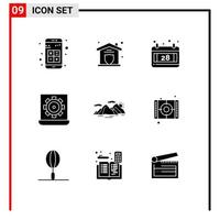 9 Universal Solid Glyph Signs Symbols of mountain preference home laptop computer Editable Vector Design Elements