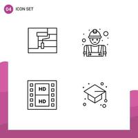 Pictogram Set of 4 Simple Filledline Flat Colors of construction media tool worker multimedia Editable Vector Design Elements