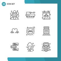 Vector Pack of 9 Outline Symbols Line Style Icon Set on White Background for Web and Mobile