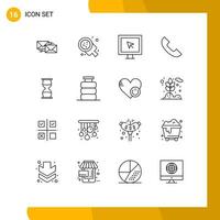 Pictogram Set of 16 Simple Outlines of telephone call italian tv internet Editable Vector Design Elements