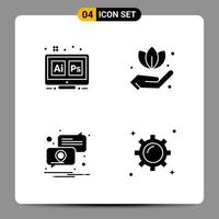 4 Black Icon Pack Glyph Symbols Signs for Responsive designs on white background 4 Icons Set vector