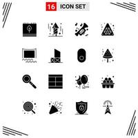 16 Thematic Vector Solid Glyphs and Editable Symbols of cinema hazard rocket biological university Editable Vector Design Elements