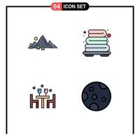 Modern Set of 4 Filledline Flat Colors Pictograph of mountain lunch nature heating love Editable Vector Design Elements