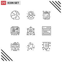 9 Creative Icons Modern Signs and Symbols of group network bag chart online Editable Vector Design Elements