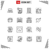 16 Icons Line Style Grid Based Creative Outline Symbols for Website Design Simple Line Icon Signs Isolated on White Background 16 Icon Set vector