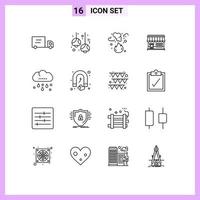 16 Universal Outlines Set for Web and Mobile Applications cloud store fire market shop Editable Vector Design Elements