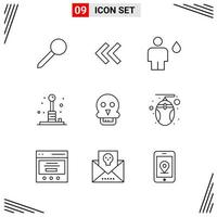 9 iconos estilo de línea cuadrícula basada en símbolos de contorno creativo para el diseño de sitios web signos de icono de línea simple aislados en fondo blanco 9 conjunto de iconos vector