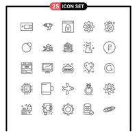 25 User Interface Line Pack of modern Signs and Symbols of motivation gear cordless password lock Editable Vector Design Elements