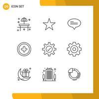 Group of 9 Outlines Signs and Symbols for create setting chat gear plus Editable Vector Design Elements