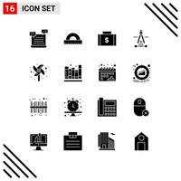 Modern Set of 16 Solid Glyphs Pictograph of engineering drawing geometry compass money Editable Vector Design Elements