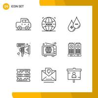 9 Icon Set Line Style Icon Pack Outline Symbols isolated on White Backgound for Responsive Website Designing vector