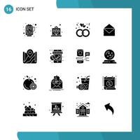 16 iconos creativos, signos y símbolos modernos de pin, mensaje de compromiso abierto, elementos de diseño vectorial editables por correo electrónico vector