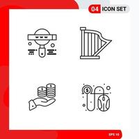 Creative Set of 4 Universal Outline Icons isolated on White Background vector