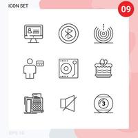 grupo universal de símbolos de iconos de 9 contornos modernos de elementos de diseño de vectores editables wifi de cuerpo de aire de tarjeta de débito