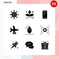 Vector Pack of 9 Icons in Solid Style Creative Glyph Pack isolated on White Background for Web and Mobile