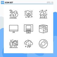 iconos de estilo moderno de 9 líneas delinean símbolos para uso general signo de icono de línea creativa aislado sobre fondo blanco paquete de 9 iconos vector